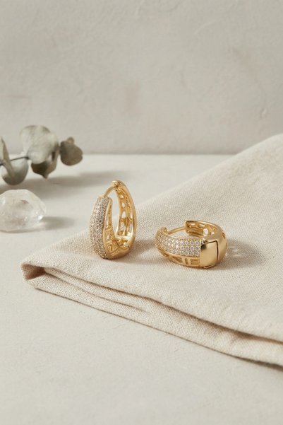 ARMÜZ Gold Color Zircon Stone and Motif Detailed Drop Hoop Model Women's Earr...