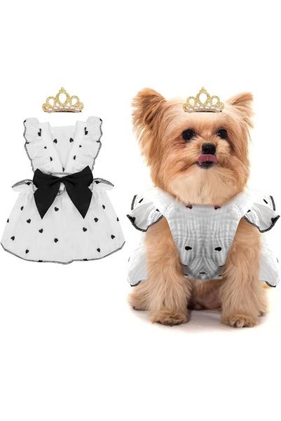 TERRIFI Small Dog Dresses for Girls, Puppy Heart Print Dress with Bow Skirt &...