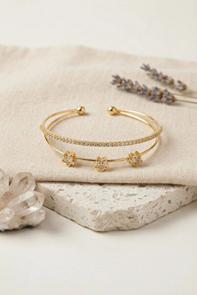 ARMÜZ Star Model Zircon Stone Gold Color Women's Bracelet