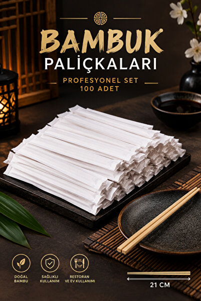 Bambu Yemek Çubukları 21 cm, 100 Adet, Tek Kullanımlık