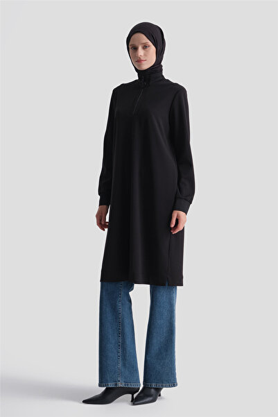Armine Zipper Detailed Basic Tunic Black