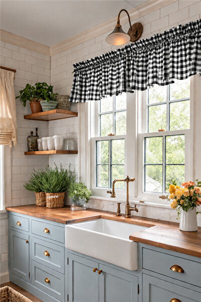cotton maison Natural Plaid Color Valance Curtain – Gathered Retro Curtain