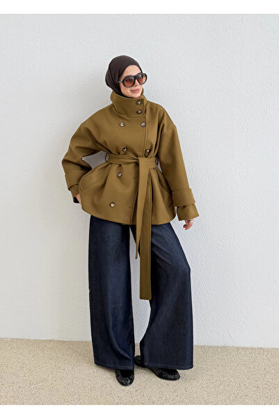 MODA AKSA DİK YAKA KAŞE KABAN YAĞ YEŞİLİ