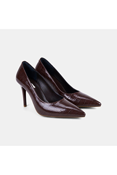 Desa Women's Brown Crocodile Printed Pointed Toe Classic Leather Stiletto