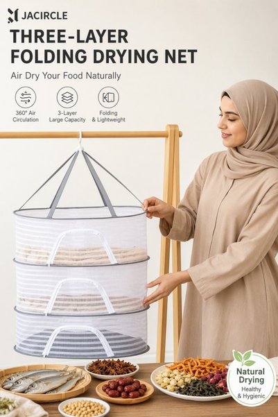 Generic شبكة تجفيف معلقة من 3 طبقات قابلة للطي، مهواة ومقاومة للغبار، مصنوعة ...