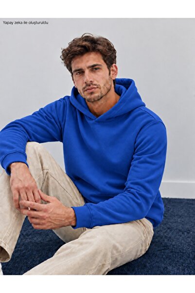 caddekombin Men's Hooded Sweatshirt - Plain Patternless Cotton Hoodie with Ka...