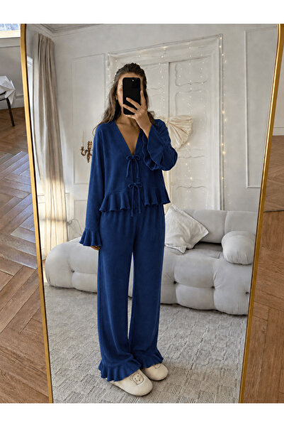 Hepsi Moda Fitilli Bağlamalı Pijama Takımı - Lacivert