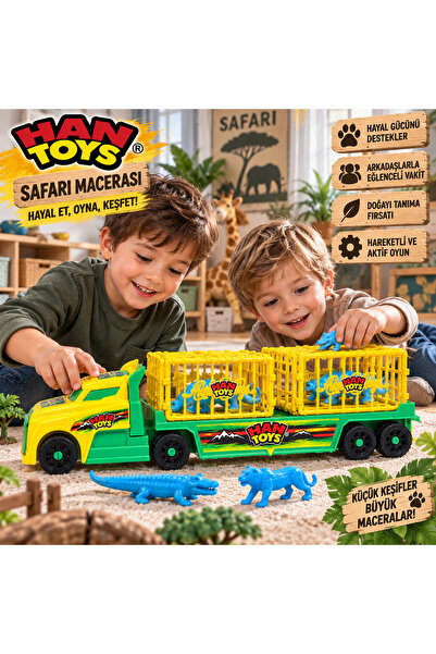 Han toys Safari Macerası Oyuncak Hayvan Taşıma Aracı Kafesli Tır Oyun Seti