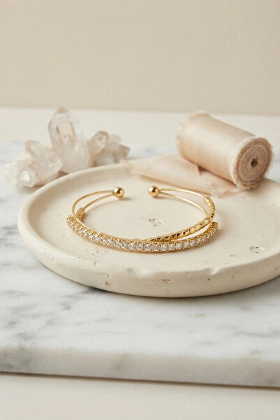 ARMÜZ Gold Color Zircon Stone Dorical Model Women's Bracelet