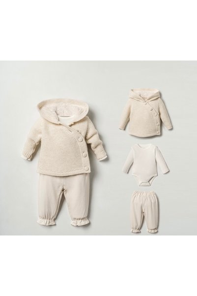 Alvadonna New Season Knitwear Hooded Cardigan, Body, and Woven Trousers Unise...