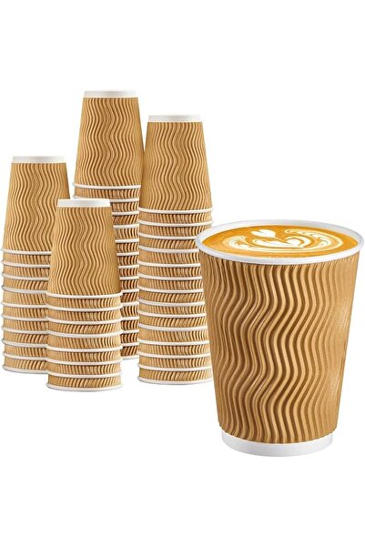 Tazweeq 100 Pack Disposable Paper Coffee Cups, Corrugated Insulated Ripple Wa...