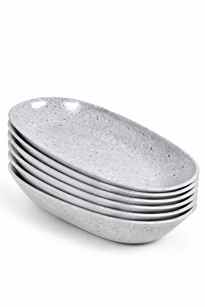 Binbirreyon 6 Adet Kayık Tabak Melamin Servis Tabağı 29cm Granit Desenli RA674