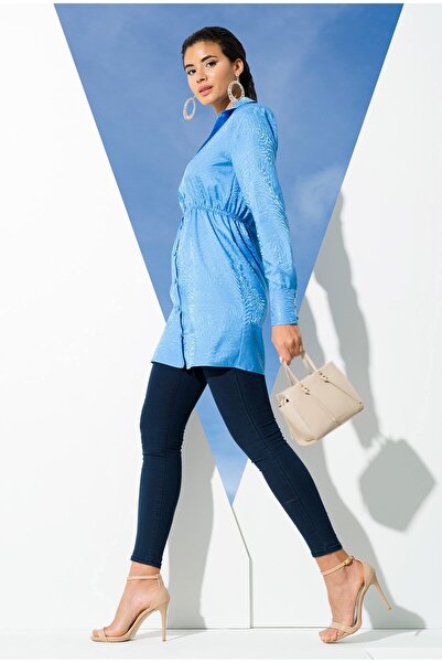 tuo picco Satin Jacquard Padded Blue Shirt