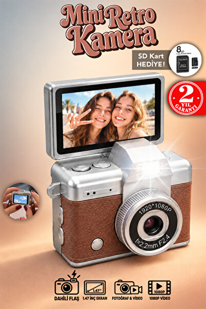 mimtec Mini Retro Dijital Kamera - Flaşlı Katlanabilir Ekran 1080P HD Video S...