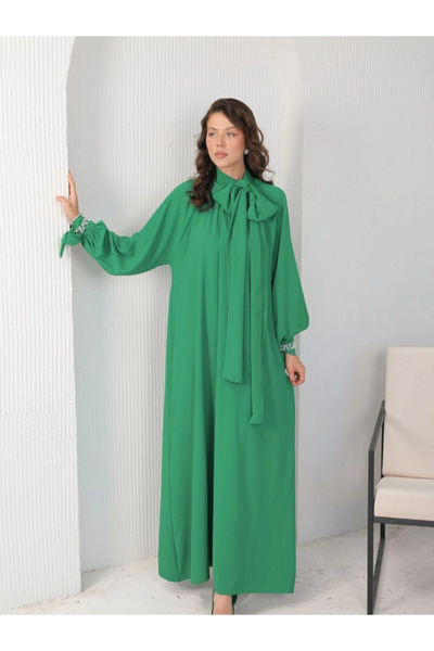 BRZ COLLECTION فستان بأكمام مزينة باللؤلؤ أخضر 2096
