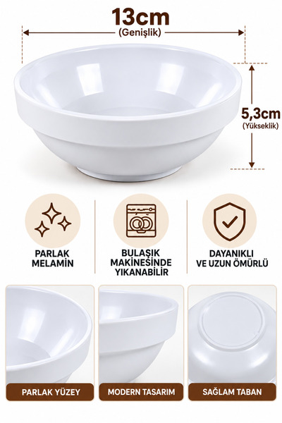 Binbirreyon 6 Adet Melamin Kase 13cm Parlak Melamin Çorba Kasesi RA676