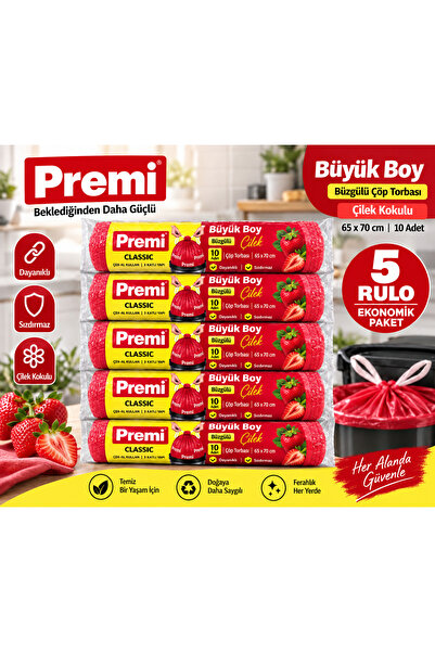 Premi Büyük Boy Büzgülü Çilek Kokulu Çöp Torbası