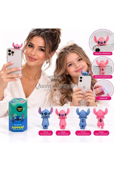 QUEEN AKSESUAR Stitch ve Angel telefon bilgisayar ekran arka süsü Mini Figür ...