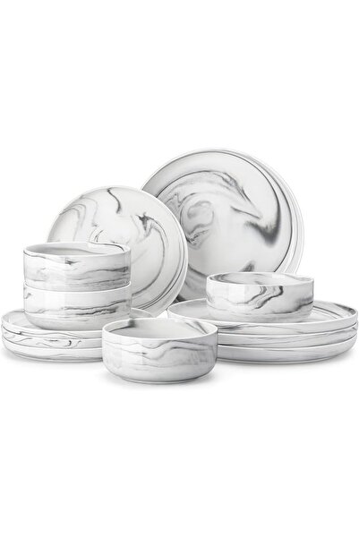Malacasa Plates and Bowls Sets, 12 Pieces Porcelain Dinnerware Sets Dishware ...