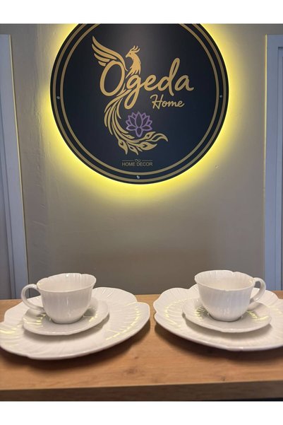 Ogeda Home Rose Beyaz Porselen 2'li Fincan ve Pasta Tabağı Takımı - 2'li Beyaz Çiçek Form Fincan ve Tabak Seti