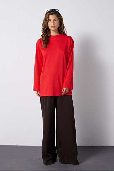 mina aise Μπλουζάκι με φαρδιά μανίκια Oversize Basic Κόκκινο