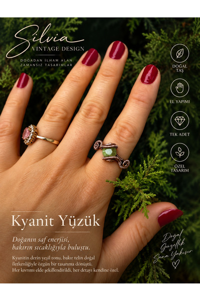 silvia vintage desing Ay Taşı & Kyanit Doğal Taş Gümüş Tel Örgü Özel Tasarım ...