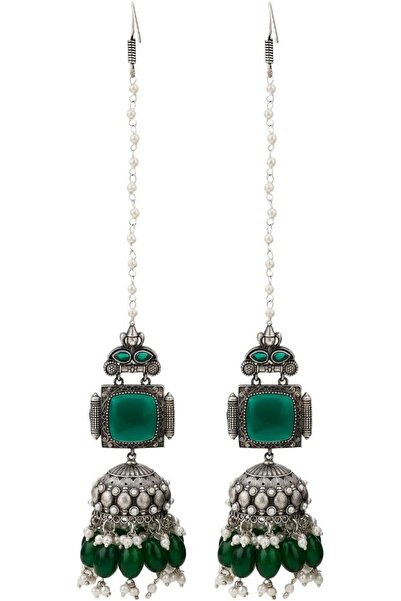 Efulgenz Antique Boho Oxidized Green Traditional Earrings for Women Crystal F...