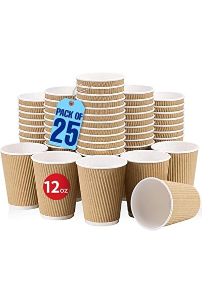 MARKQ 12 oz. Brown Disposable Ripple Insulated Coffee Cups - Hot Beverage Cor...