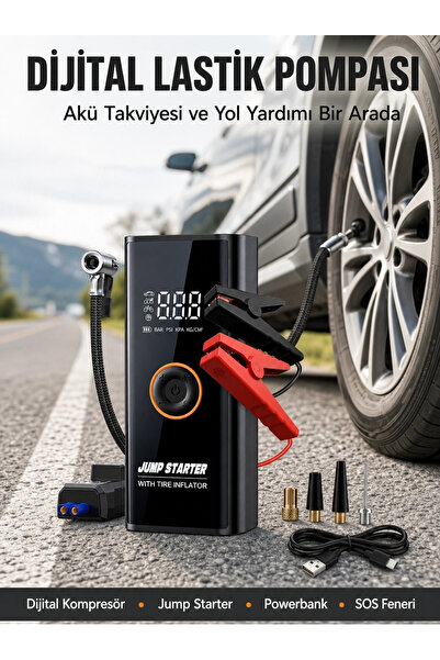ARMÜZ Multifunctional Car Roadside Assistance Kit Jump Starter and Tire Pump ...