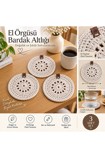 KALİA HOME El Örgüsü Bardak Altlığı | 3’lü Set