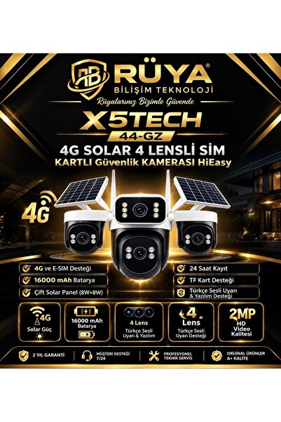 Genel Markalar X5TECH 44-GZ 4G Solar 4 Lens Güvenlik Kamerası
