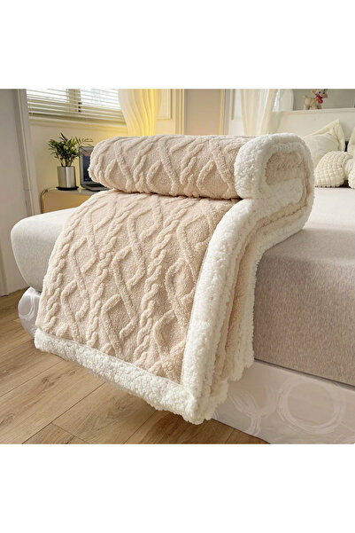 Truva Home Pătură Dublă Cocolino 200x230 cm cu Blăniță Sherpa | Model Tricota...