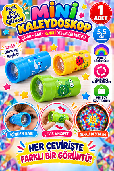 Tamsena Store 1 Adet Mini Kaleydoskop 5,5 cm Renkli Desenli Çocuk Oyuncağı Eğ...