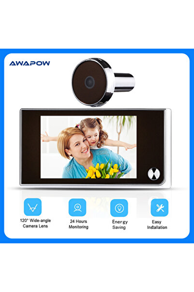 Choice كاميرا باب رقمية Awapow مقاس 3.5 بوصة مع جرس باب وشاشة LCD بزاوية 120 ...