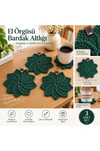 KALİA HOME Hand Knitted Coaster |   Set of 3