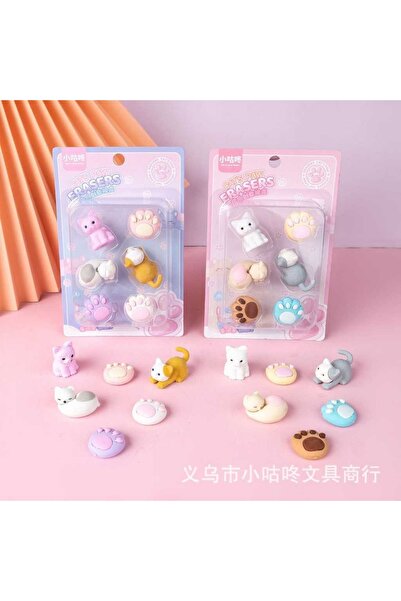 Bluoksweet 6'lı kedi silgi kawai okul çocuk set