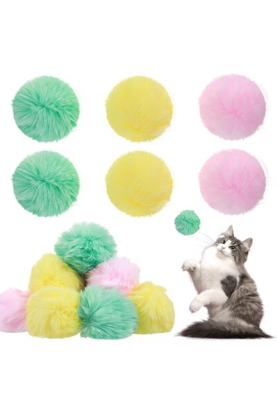 SYOSI 12 Pcs Fuzzy Cat Toy Balls, Soft Rabbit Fur Style Pom Pom Toys for Cats...