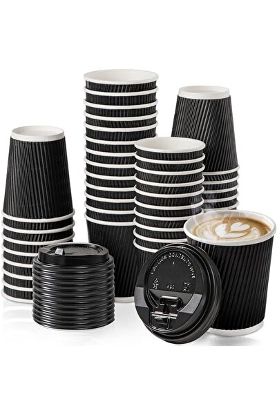 Fit Meal Prep 50 Pack 8 oz Insulated Ripple Triple Wall Paper Coffee Cups wit...