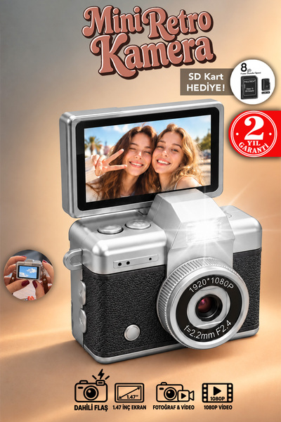 mimtec Mini Retro Dijital Kamera - Flaşlı Katlanabilir Ekran 1080P HD Video S...