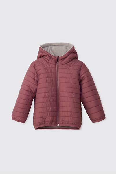 Panço Kız Bebek/Çocuk Kapüşonlu İçi Polar Gül Kurusu Mont