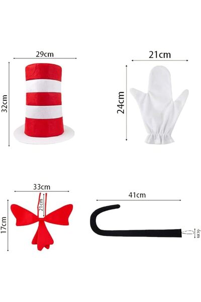 GENERAL Accessories for Children's Cat Costume, Witch Hat, White Striped, Bow...