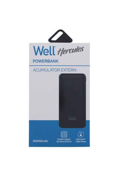Well Acumulator extern Hercules 20000mAh 2.1A Negru