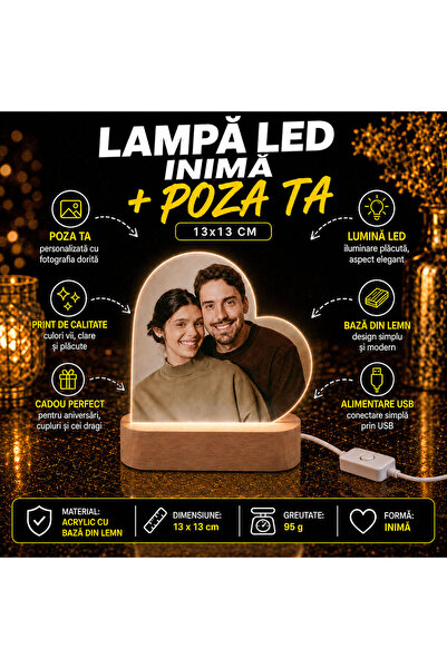 Generic Brand Lampă LED personalizată în formă de inimă – 13 × 13 cm