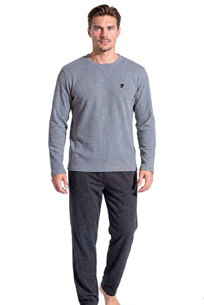 Pierre Cardin 6145 Men's Long Sleeve Crew Neck Pajama Set - Gray