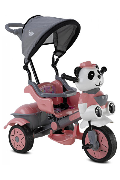 BabyHope 127 LITTLE PANDA ÜÇ TEKER KONTROLLÜ BEBEK BİSİKLETİ PASTEL PEMBE