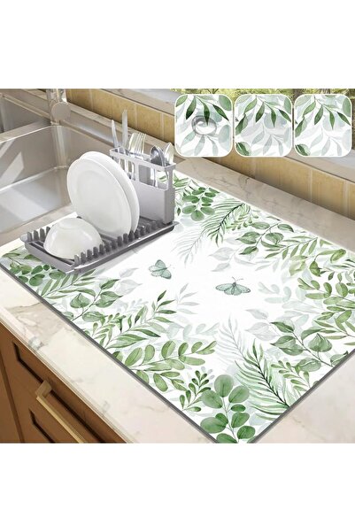 Tazweeq Dish Drying Mat for Kitchen Counter, Sage Green Dish Drying Mat for K...