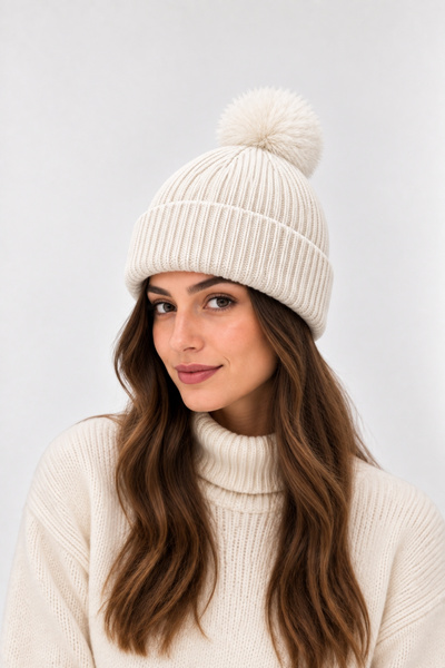 Adalua Women's Pompom Wool Knitted Beanie Winter Foldable