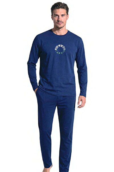 Pierre Cardin 6155 Men's Long Sleeve Crew Neck Pajama Set - Indigo