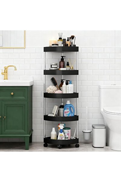 GENERAL 5-Tier Corner Storage Rack - Heavy-Duty Plastic Corner Shelf with Whe...