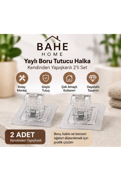 bahe home Yaylı Boru Tutucu Halka 2’li Set Kendinden Yapışkanlı Kablo ve Boru...